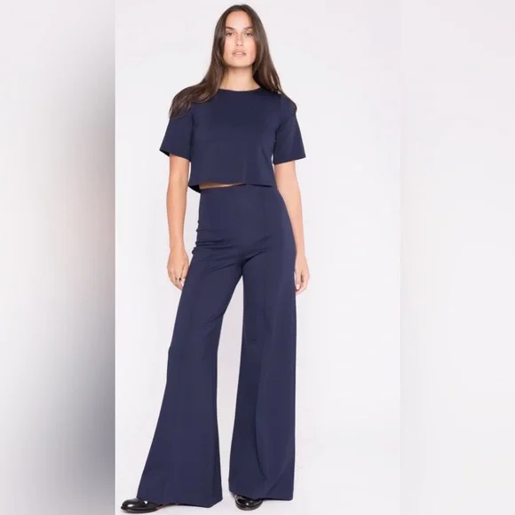 NWT Ripley Rader Navy Ponte Knit Long wide leg pant size Small - Picture 1 of 5